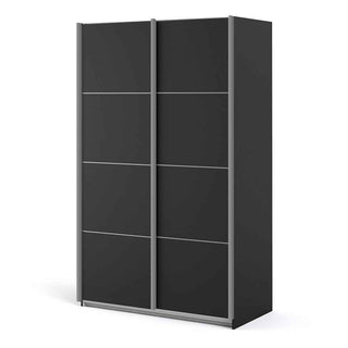 Verona Sliding Wardrobe 120cm in Black Matt with Black Matt Doors with 5 Shelves - Giant Lobelia