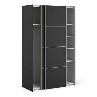 Verona Sliding Wardrobe 120cm in Black Matt with Black Matt Doors with 5 Shelves - Giant Lobelia