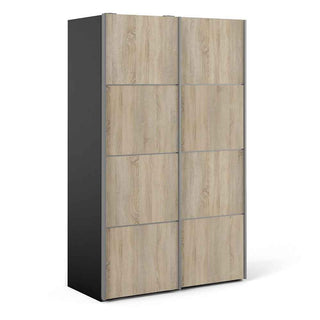 Verona Sliding Wardrobe 120cm in Black Matt with Oak Doors with 2 Shelves - Giant Lobelia