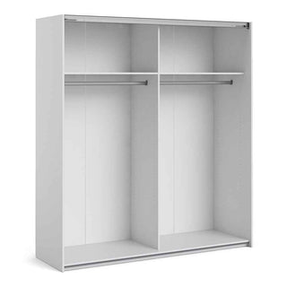 Verona Sliding Wardrobe 180cm in White with White Doors with 2 Shelves - Giant Lobelia