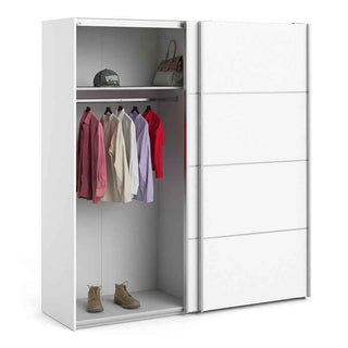 Verona Sliding Wardrobe 180cm in White with White Doors with 2 Shelves - Giant Lobelia