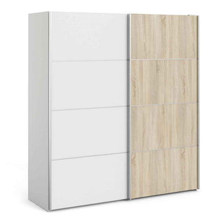 Verona Sliding Wardrobe 180cm in White with White and Oak Doors with 2 Shelves - Giant Lobelia