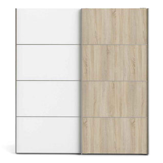 Verona Sliding Wardrobe 180cm in White with White and Oak Doors with 2 Shelves - Giant Lobelia