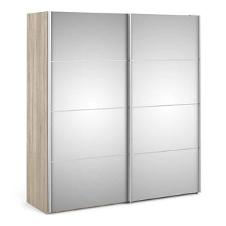 Verona Sliding Wardrobe 180cm in Oak with Mirror Doors with 2 Shelves - Giant Lobelia