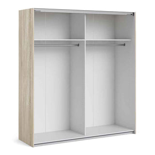 Verona Sliding Wardrobe 180cm in Oak with Mirror Doors with 2 Shelves - Giant Lobelia