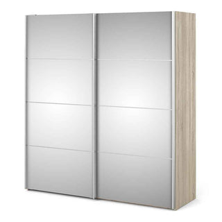 Verona Sliding Wardrobe 180cm in Oak with Mirror Doors with 2 Shelves - Giant Lobelia