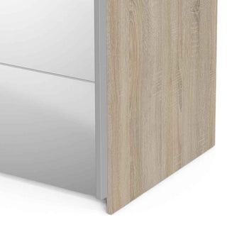 Verona Sliding Wardrobe 180cm in Oak with Mirror Doors with 2 Shelves - Giant Lobelia