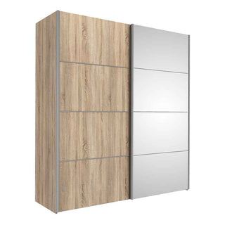 Verona Sliding Wardrobe 180cm in Oak with Oak and Mirror Doors with 5 Shelves - Giant Lobelia