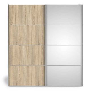 Verona Sliding Wardrobe 180cm in Oak with Oak and Mirror Doors with 5 Shelves - Giant Lobelia