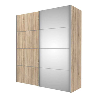 Verona Sliding Wardrobe 180cm in Oak with Oak and Mirror Doors with 5 Shelves - Giant Lobelia