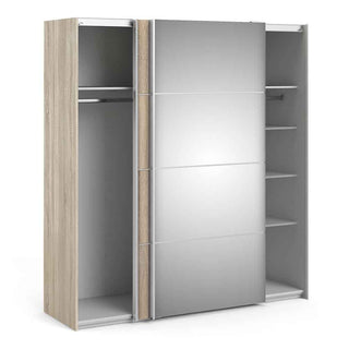 Verona Sliding Wardrobe 180cm in Oak with Oak and Mirror Doors with 5 Shelves - Giant Lobelia