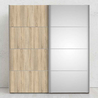 Verona Sliding Wardrobe 180cm in Oak with Oak and Mirror Doors with 5 Shelves - Giant Lobelia