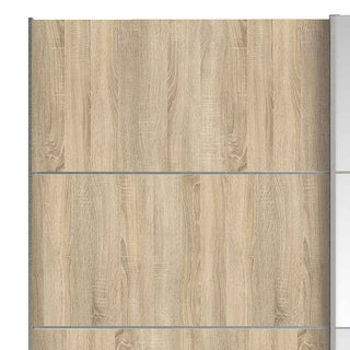 Verona Sliding Wardrobe 180cm in Oak with Oak and Mirror Doors with 5 Shelves - Giant Lobelia