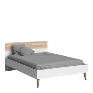 Oslo Euro Double Bed (140 x 200) in White and Oak - Giant Lobelia