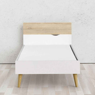 Oslo Euro Single Bed (90 x 200) in White and Oak - Giant Lobelia