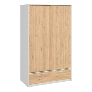 Line Wardrobe with 2 Doors 2 Drawers in White and Jackson Hickory Oak - Giant Lobelia