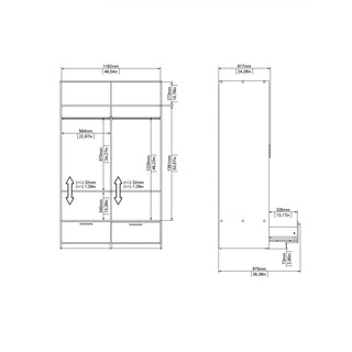 Line Wardrobe with 2 Doors 2 Drawers in White and Jackson Hickory Oak - Giant Lobelia