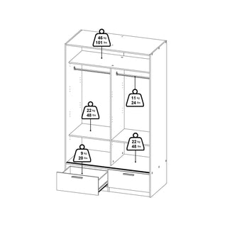 Line Wardrobe with 2 Doors 2 Drawers in White and Jackson Hickory Oak - Giant Lobelia