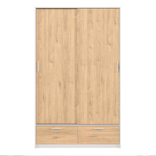 Line Wardrobe with 2 Doors 2 Drawers in White and Jackson Hickory Oak - Giant Lobelia