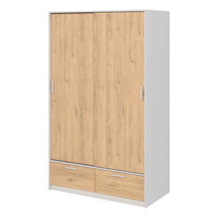 Line Wardrobe with 2 Doors 2 Drawers in White and Jackson Hickory Oak - Giant Lobelia