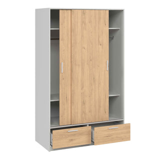 Line Wardrobe with 2 Doors 2 Drawers in White and Jackson Hickory Oak - Giant Lobelia