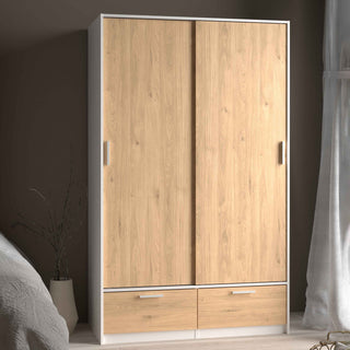 Line Wardrobe with 2 Doors 2 Drawers in White and Jackson Hickory Oak - Giant Lobelia