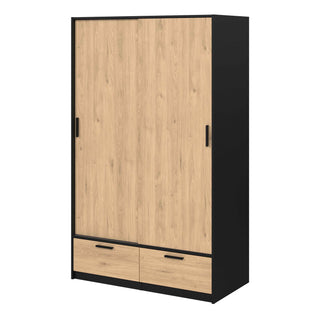 Line Wardrobe with 2 Doors 2 Drawers in Black and Jackson Hickory Oak - Giant Lobelia