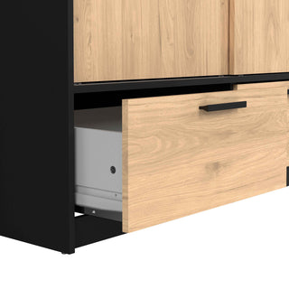 Line Wardrobe with 2 Doors 2 Drawers in Black and Jackson Hickory Oak - Giant Lobelia