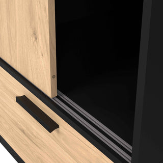 Line Wardrobe with 2 Doors 2 Drawers in Black and Jackson Hickory Oak - Giant Lobelia