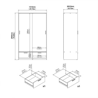 Line Wardrobe with 2 Doors 2 Drawers in Black and Jackson Hickory Oak - Giant Lobelia