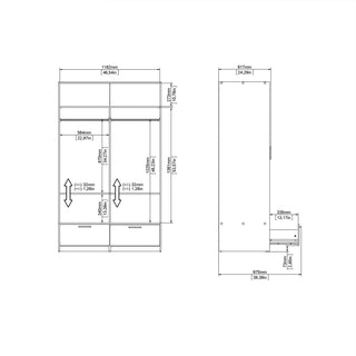 Line Wardrobe with 2 Doors 2 Drawers in White and Concrete - Giant Lobelia