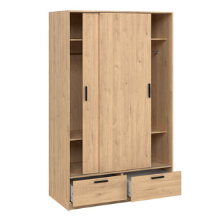 Line Wardrobe with 2 Doors 2 Drawers in Jackson Hickory Oak - Giant Lobelia