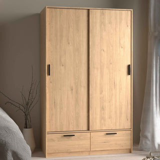 Line Wardrobe with 2 Doors 2 Drawers in Jackson Hickory Oak - Giant Lobelia