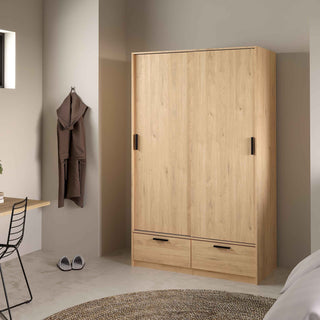 Line Wardrobe with 2 Doors 2 Drawers in Jackson Hickory Oak - Giant Lobelia