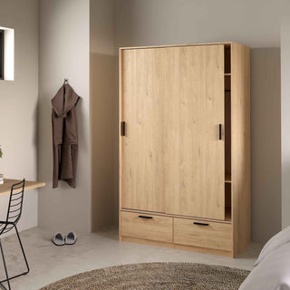 Line Wardrobe with 2 Doors 2 Drawers in Jackson Hickory Oak - Giant Lobelia