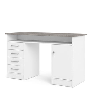 Giant Lobelia Desk 4 Drawer 1 Door in White and Grey - Giant Lobelia