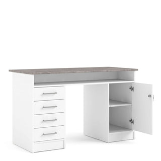 Giant Lobelia Desk 4 Drawer 1 Door in White and Grey - Giant Lobelia