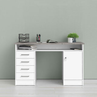 Giant Lobelia Desk 4 Drawer 1 Door in White and Grey - Giant Lobelia