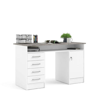 Giant Lobelia Desk 4 Drawer 1 Door in White and Grey - Giant Lobelia