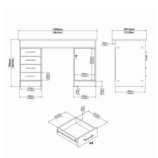 Giant Lobelia Desk 4 Drawer 1 Door in White and Grey - Giant Lobelia