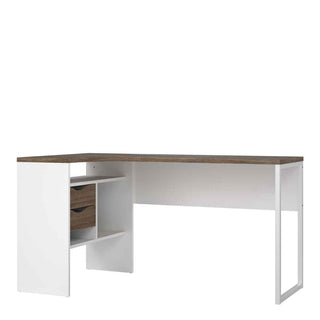 Giant Lobelia Corner Desk 2 Drawers in White and Truffle Oak - Giant Lobelia