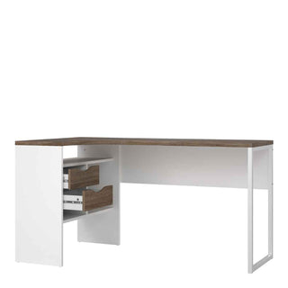 Giant Lobelia Corner Desk 2 Drawers in White and Truffle Oak - Giant Lobelia