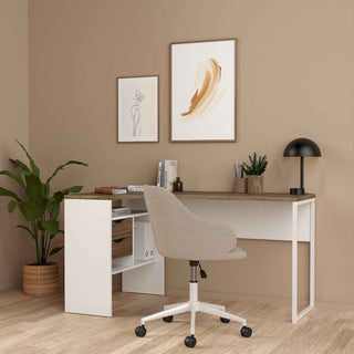 Giant Lobelia Corner Desk 2 Drawers in White and Truffle Oak - Giant Lobelia