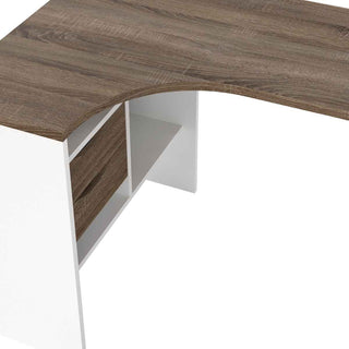 Giant Lobelia Corner Desk 2 Drawers in White and Truffle Oak - Giant Lobelia