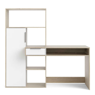 Giant Lobelia Desk Multi Functional Desk with Drawer and 1 Door in White and Oak - Giant Lobelia