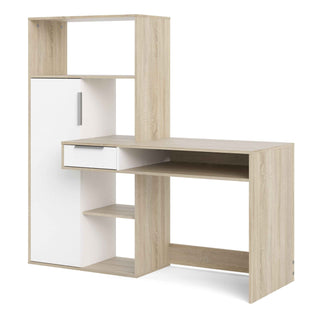 Giant Lobelia Desk Multi Functional Desk with Drawer and 1 Door in White and Oak - Giant Lobelia