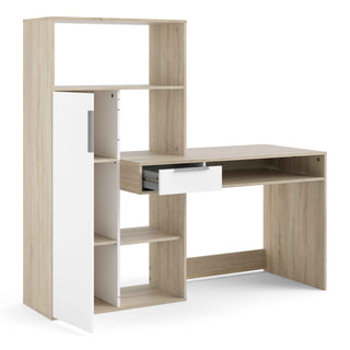 Giant Lobelia Desk Multi Functional Desk with Drawer and 1 Door in White and Oak - Giant Lobelia