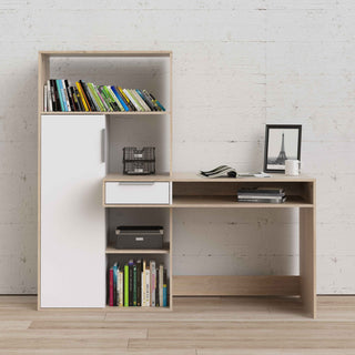 Giant Lobelia Desk Multi Functional Desk with Drawer and 1 Door in White and Oak - Giant Lobelia