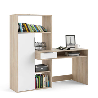 Giant Lobelia Desk Multi Functional Desk with Drawer and 1 Door in White and Oak - Giant Lobelia