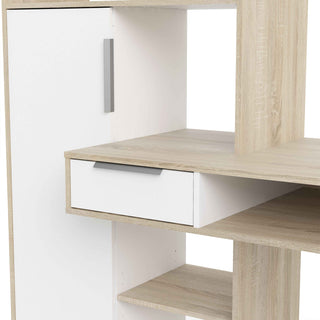 Giant Lobelia Desk Multi Functional Desk with Drawer and 1 Door in White and Oak - Giant Lobelia